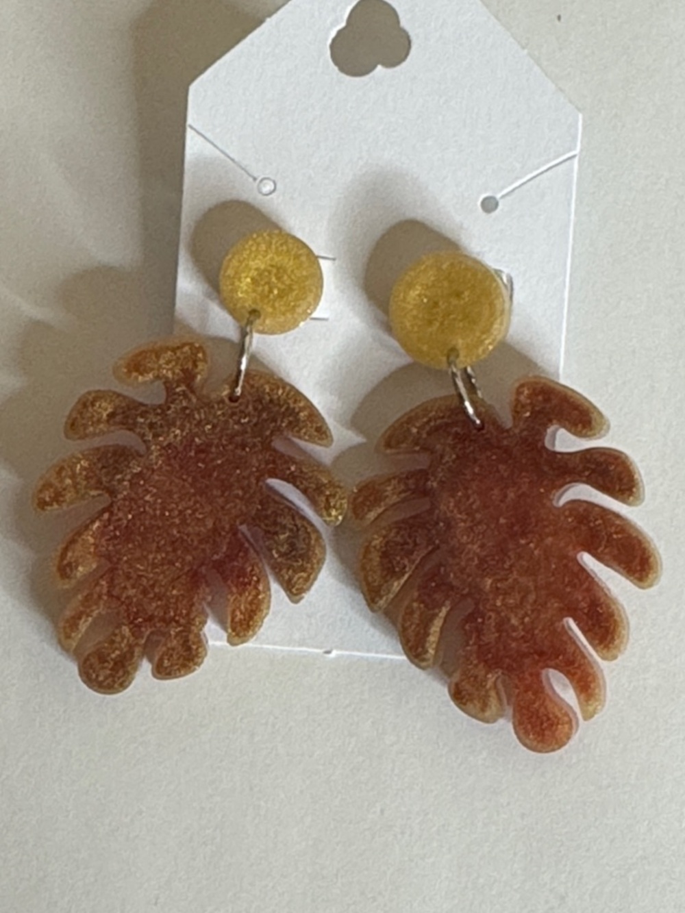 Gold and Amber Resin Leaf Drop Earrings click on pick for more selections